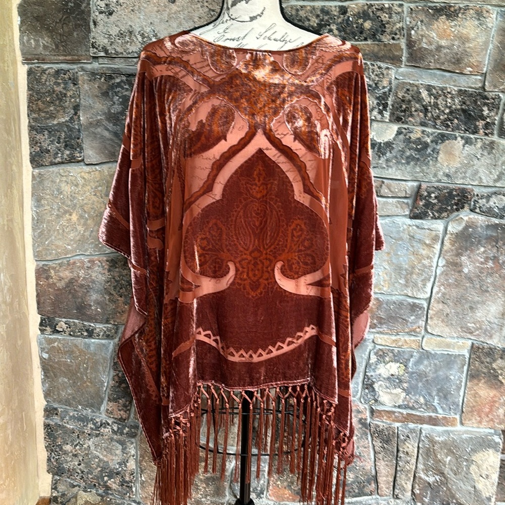 Brown and orange sleeved poncho